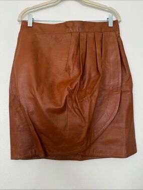 SEE BY CHLOE Cognac Leather Mini Skirt IT 46 US 10 Zipper Seam Repair Needed